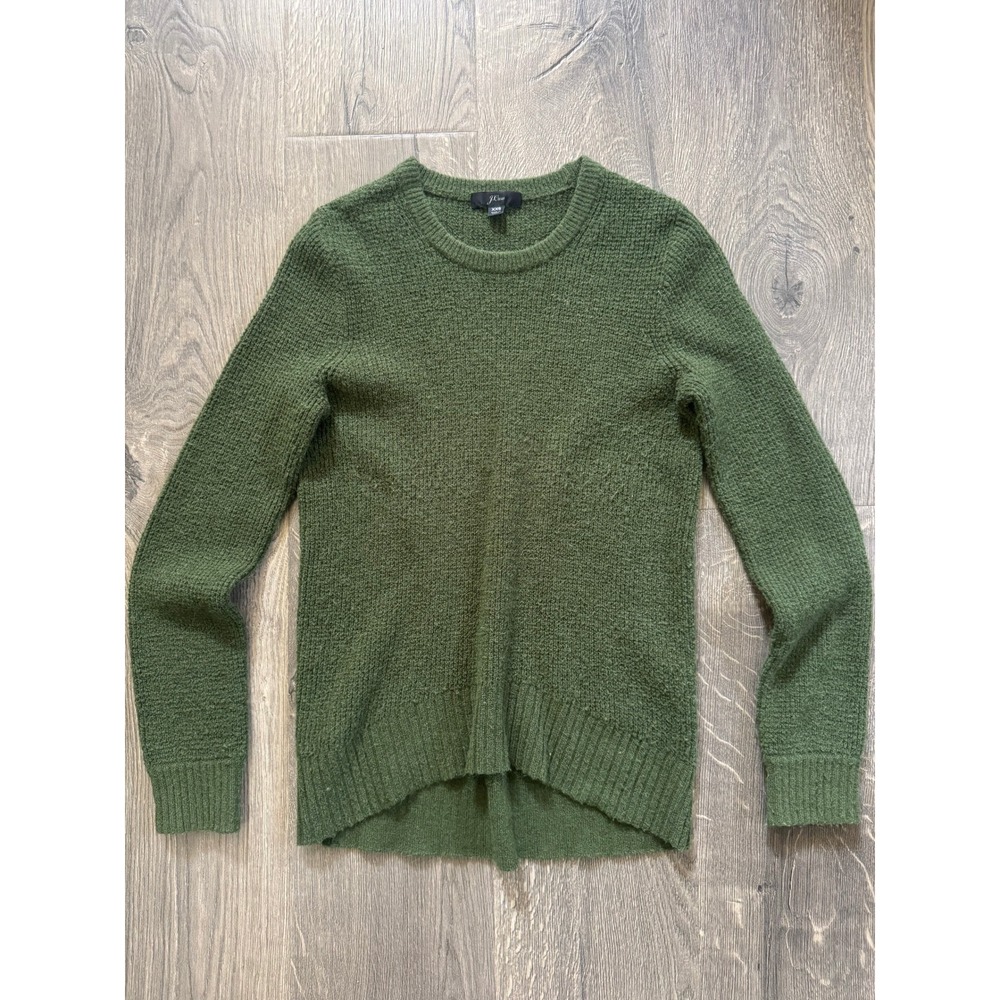 J.Crew Textured Knit Crewneck Sweater XXS Green Long Sleeve High-Low Good